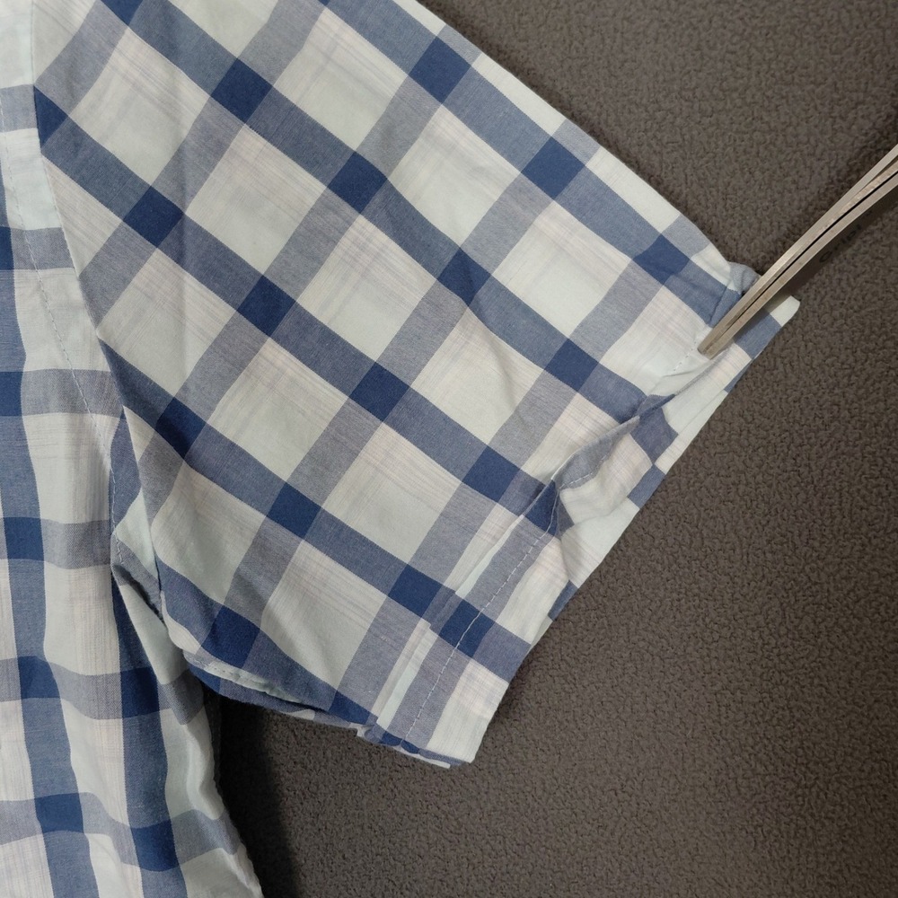 Kids Blue White Plaid Short Sleeve Button‎ Down Shirt Floral Trim Preppy M 15 - Picture 4 of 11